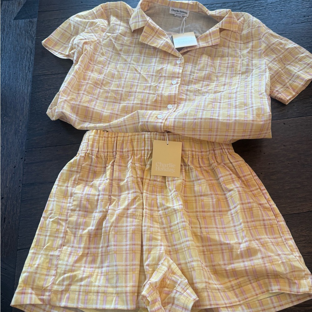 Charlie Holiday Womens Fun 100% Cotton Set in Yellow and Pink shorts and top